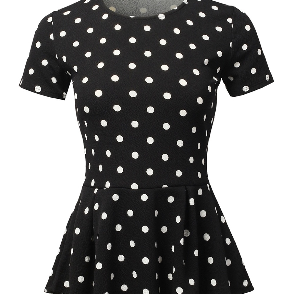 New Ssoulm Black & White Polka Dot Peplum Top 3X